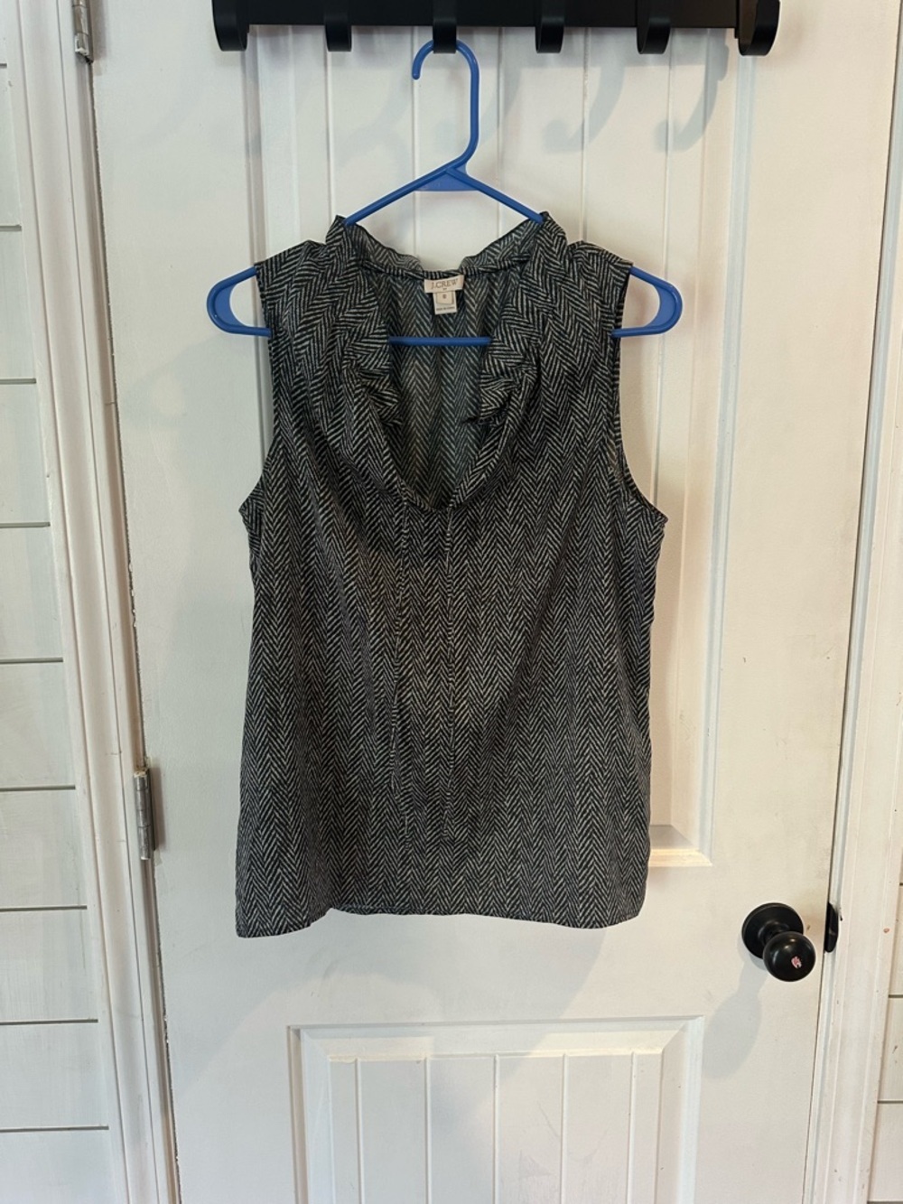 J. Crew Black and White Herringbone Cowl Neck Sleeveless Top